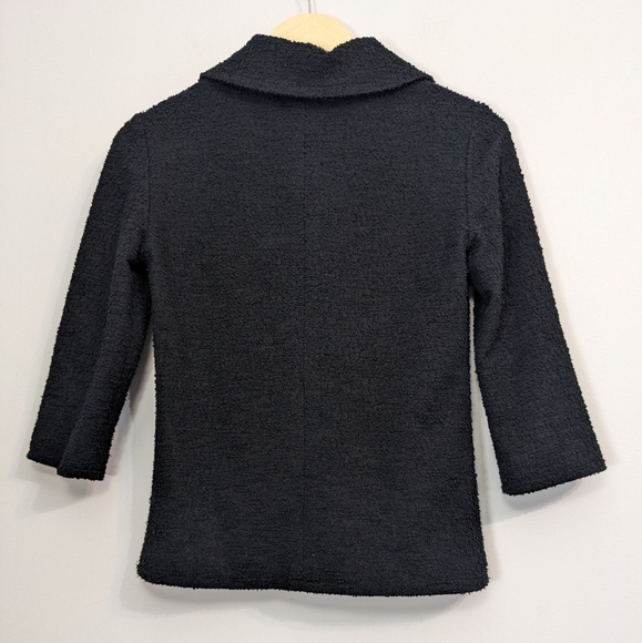 CHANEL Uniform Classic Bouclé Button-front Collared 3/4 Sleeve Top | Black - Picture 2 of 14